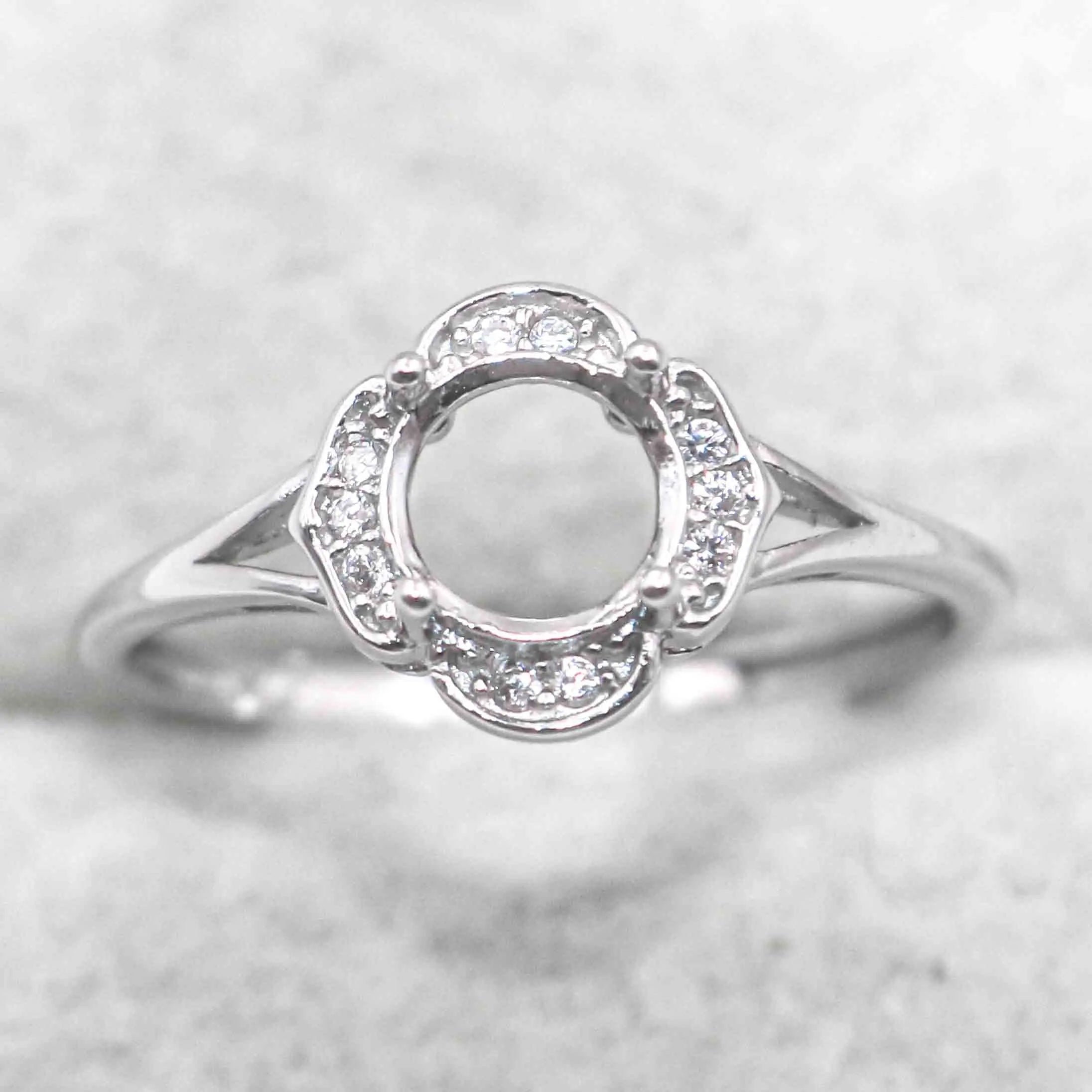Sterling Silver 6*6mm Semi Mount Ring Empty Frame Blank Support Claw Setting S925 Base Holder Without Center Stone for DIY Inlay