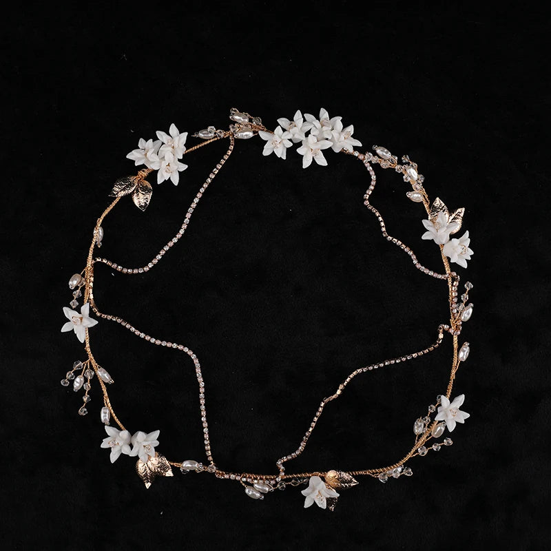 Crown Headpieces Vintage Ceramic Flower Wedding Headpiece Handmade Women Round Crystal Bridal Headpieces