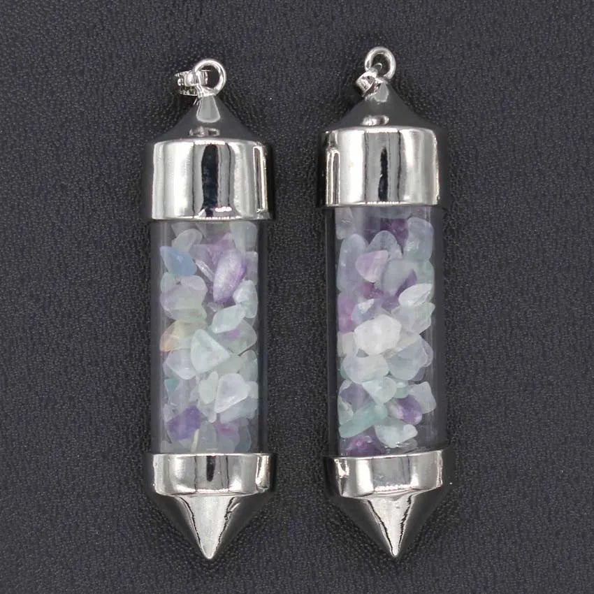 Hongzhuo Accessories Natural Fluorite Gravel Bullet-shaped Wishing Bottle Spirit Pendulum Drifting Bottle Pendant Jewelry