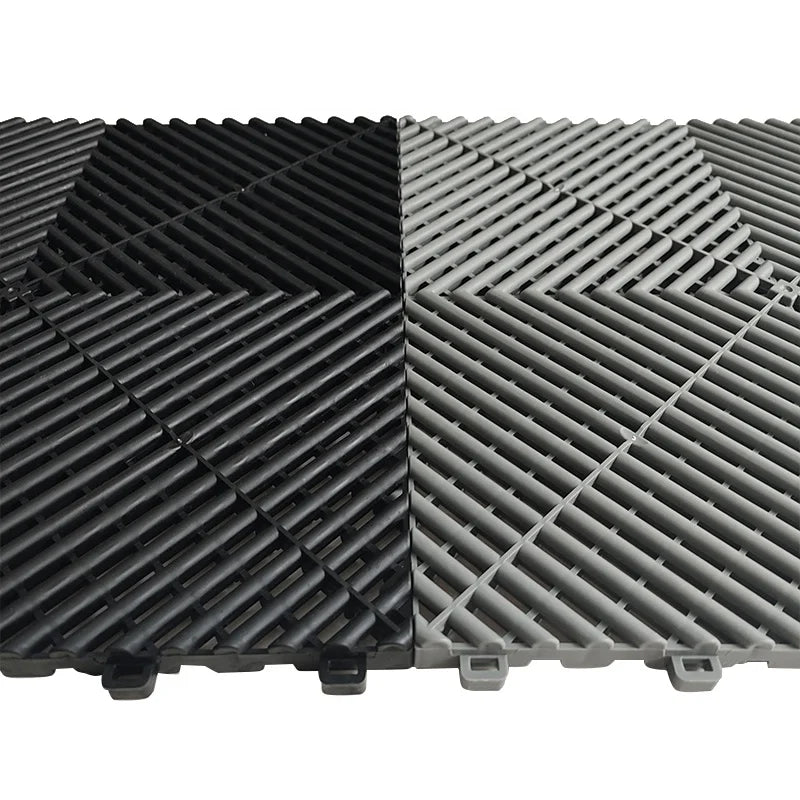 Modern Anti-Slip Interlocking Garage Car Workshop Floor Tiles Indoor/Outdoor PP Vinyl Drainage Flooring Workshop Graphic