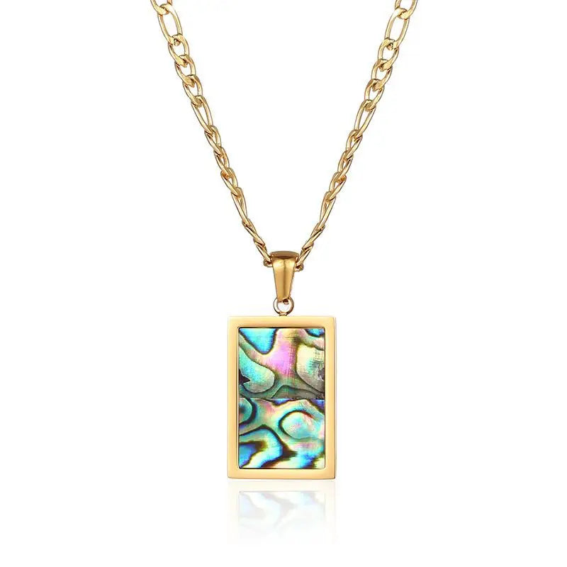 Custom Fashion Jewelry Natural Shell Peace Abalone Pendant Necklace 18k PVD Gold Plated Stainless Steel Link Chain Unisex