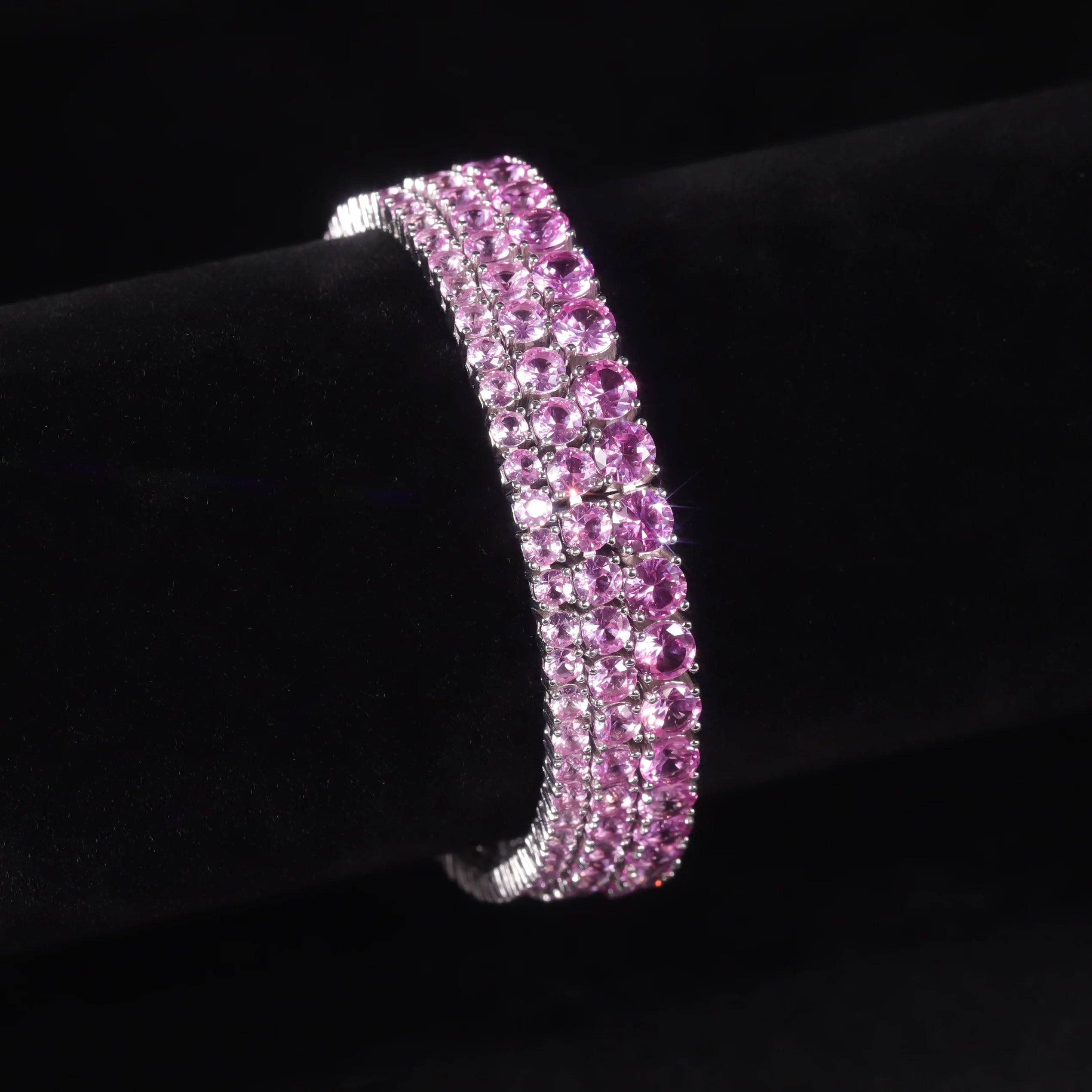 Glamorous Women Bracelet Prong Setting 925 Silver Hip Hop 3mm Medium Pink Lab Grown Sapphire Tennis Chain Bracelets