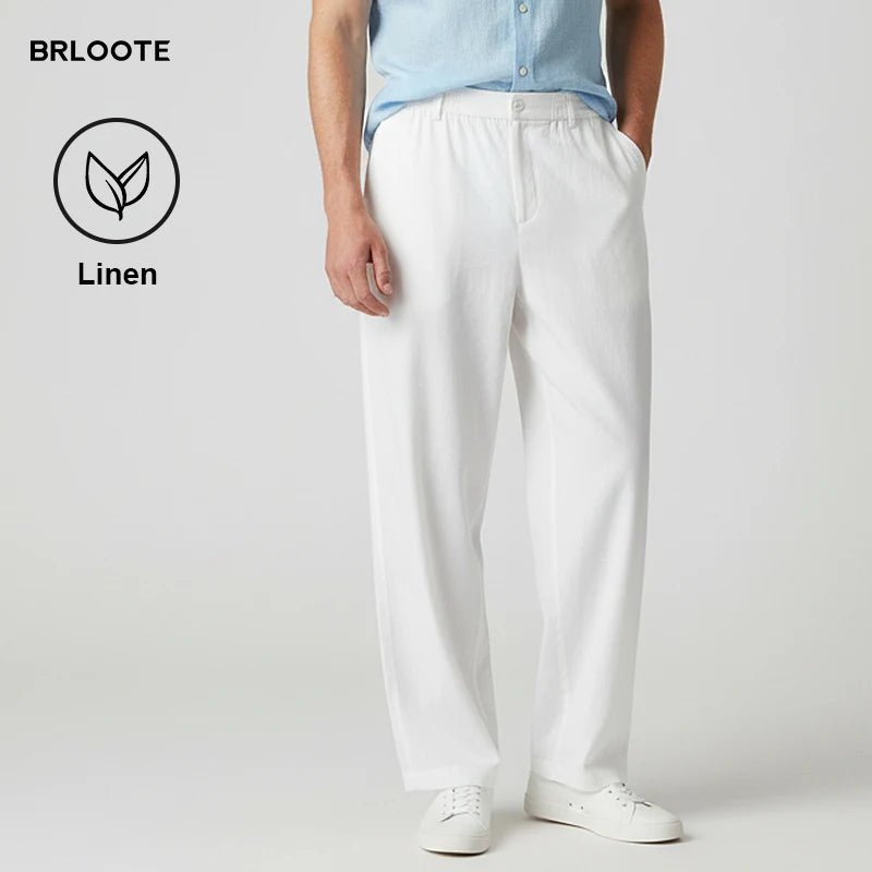 Customization Fit Men's Dress Casual Lightweight Breathable Linen Pants Worsted Plain Dyed Colored Straight MOQ 50-100pcs Small