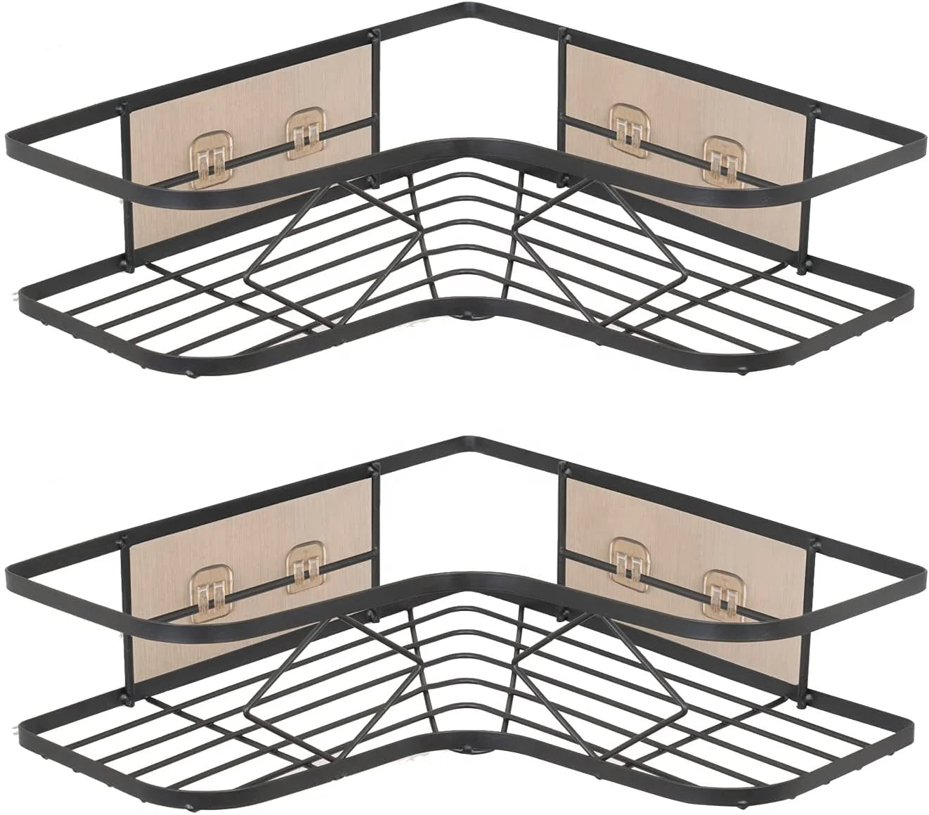 Custom Dual-Tier Self-Adhesive Shower Shelf Organizer Rack Modern 5 Pack Metal Wall Bathroom Shelves Convenient Corner Shower
