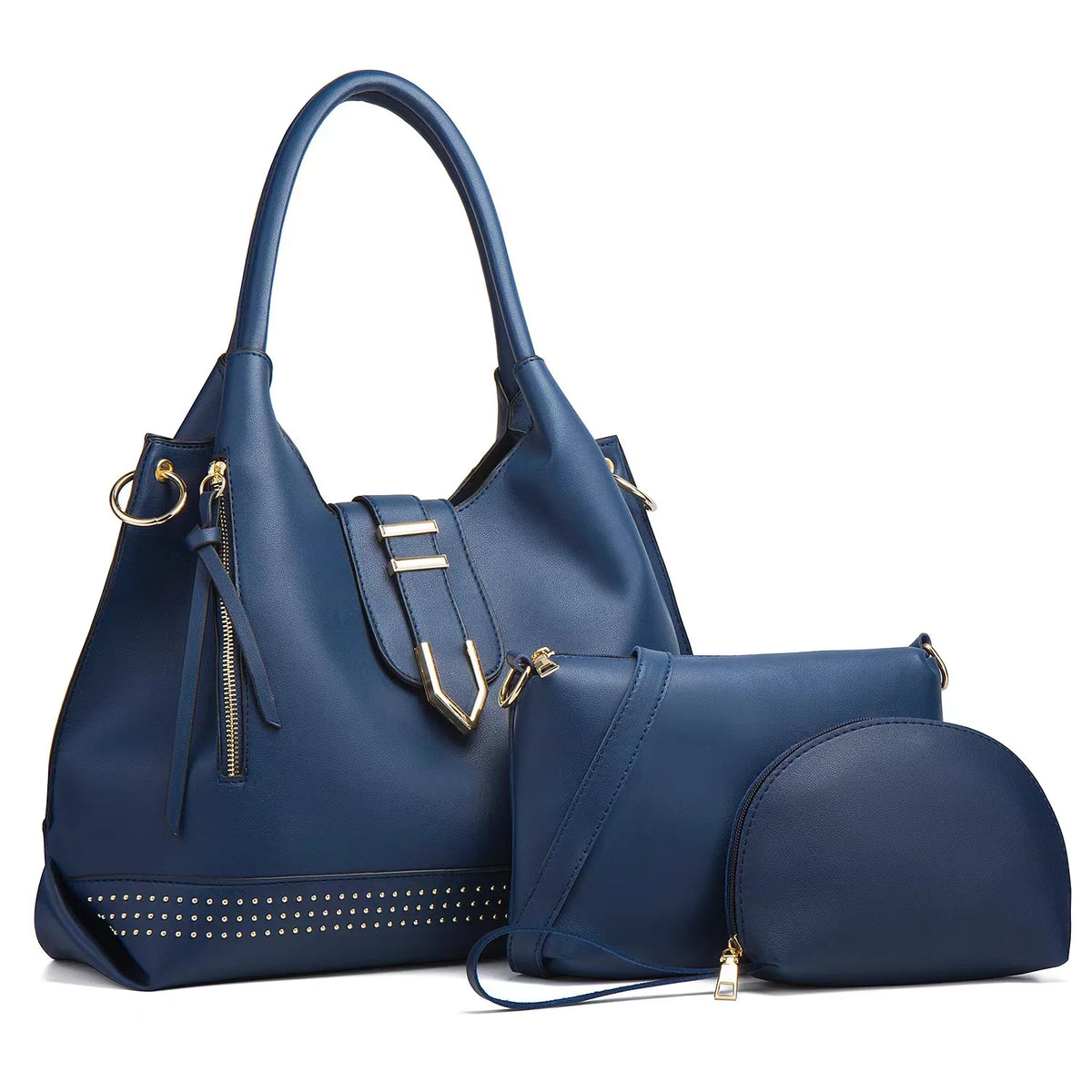 New Arrival Handbags 2025 Leather Tote Bag Rivet Women Hand Bags Set 3pcs Shoulder Ladies Pu Handbags Set