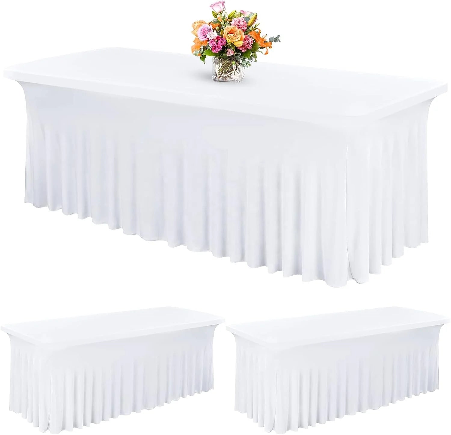 Fancy Dark Green 8ft Spandex Waterproof Customizable Table Skirting for Wedding Buffet Banquet Folding Events Tablecloth Covers