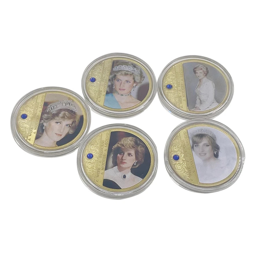 Custom Metal Crafts UK Lady Diana Princess Gold Plated Commemorative Coin With Gemstone Celebrity Collectible for Gifts