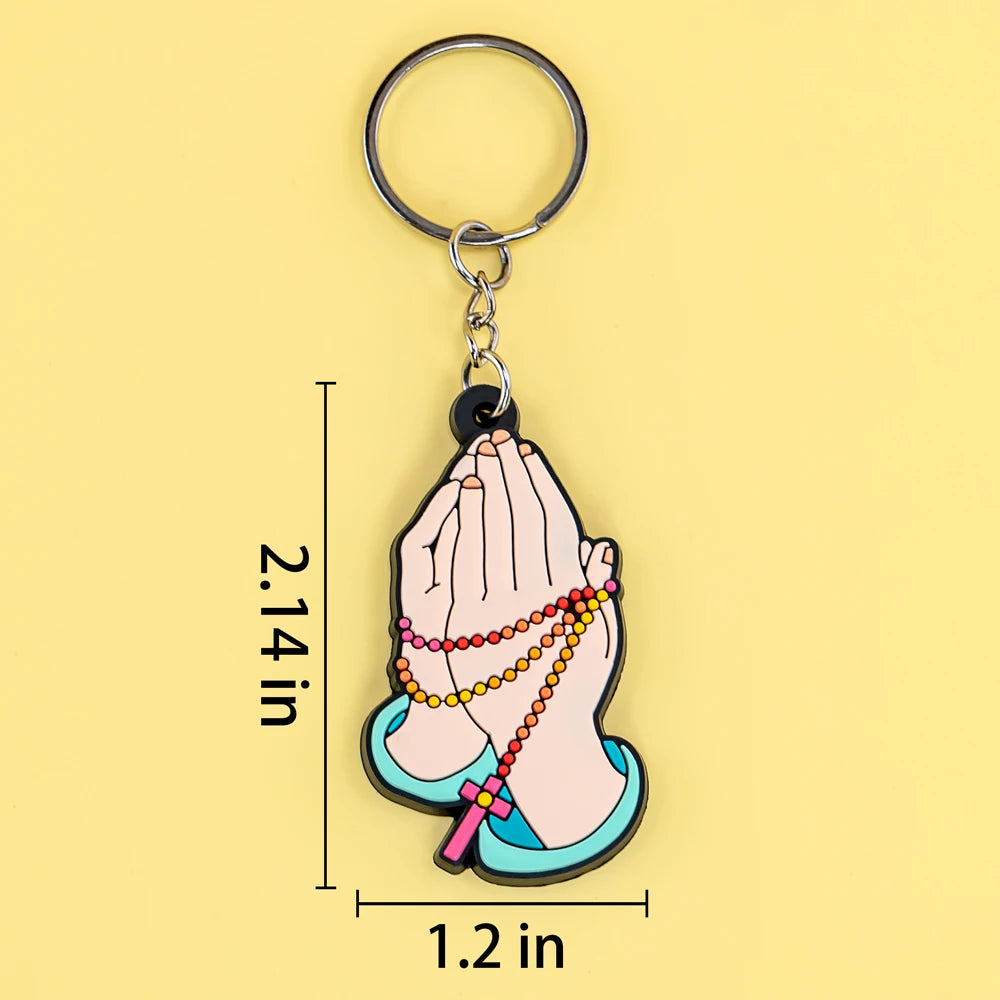Trendy Christian Keychain Holy Cross and Saint Design Soft PVC Keyring for Church Giveaways and Religious Souvenirs