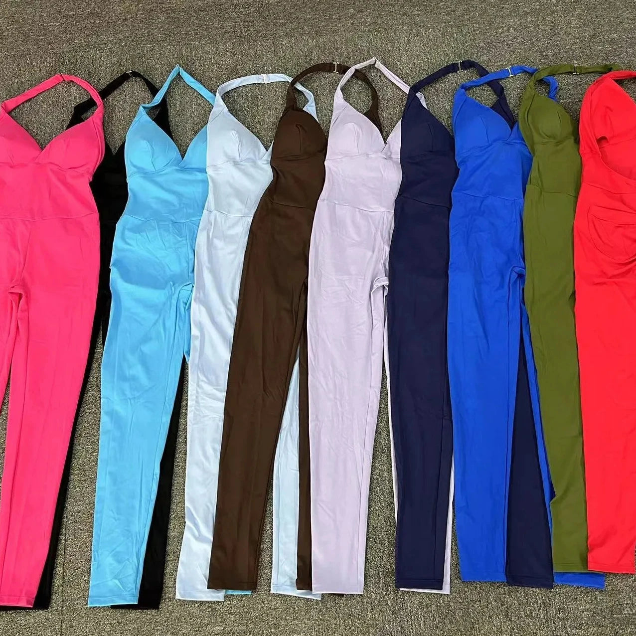Women's Jumpsuit Leggings Sports Romper Playsuit Stretchy Soft Lightweight Halter Neck Scrunch Bodyusuit Pockets Yoga Wear Set