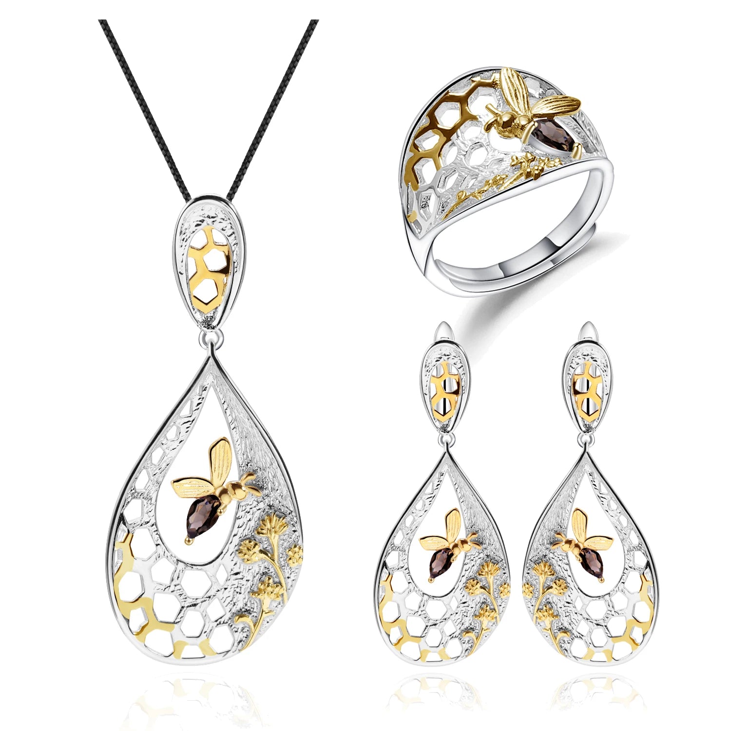 C7925 Abiding Fine Jewelry Vintage Style Natural Smoky Quartz 925 Sterling Silver Jewelry Sets for Woman Jewellery