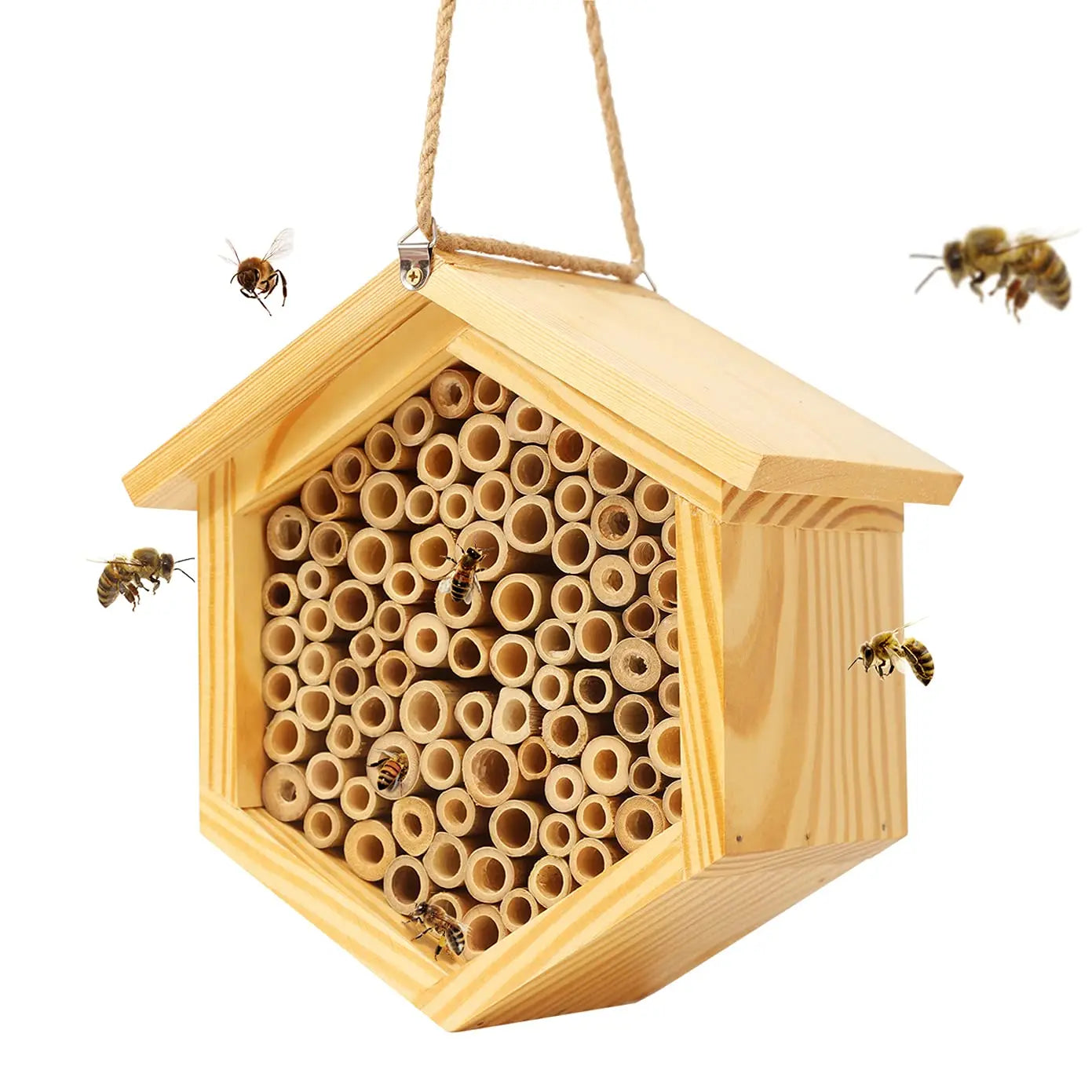 Handmade Natural Bamboo Bee Hive  Attracts Peaceful Bee Pollinators Bamboo House