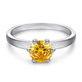 Classic Solitaire Rings Round Cut Yellow Stone  Rhodium Plated Thick 18K Gold Plated 925 Sterling Silver Engagement Wedding Ring