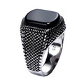 Turkish Jewelry Black Ring Men Real 925 Sterling Silver Mens Rings Natural Onyx Agate Stone Vintage Cool Fashion MegaBDM