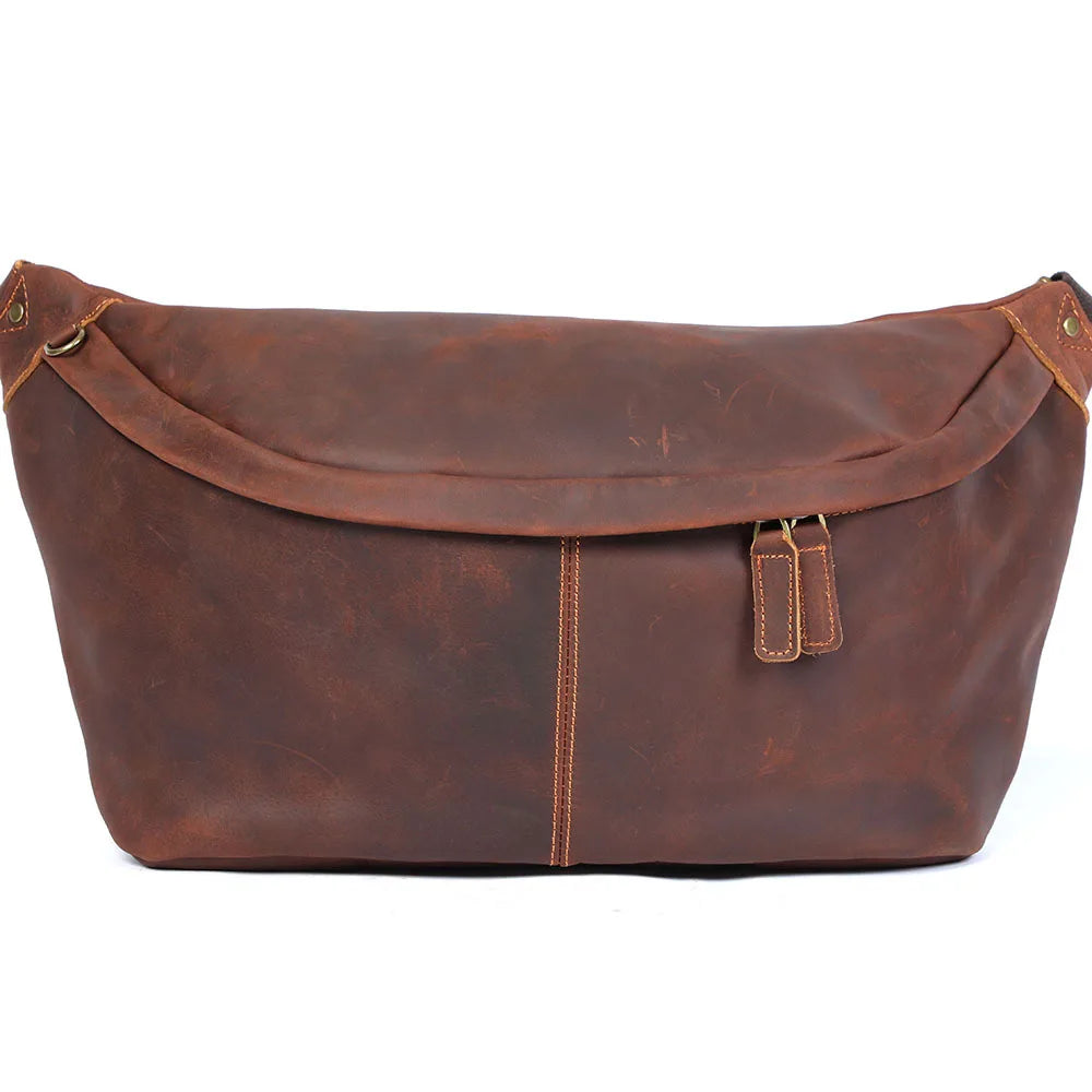 Oversized Zipper Cowhide Sports Fanny Packs Chest Crossbody Shoulder Strap Backpack Bag