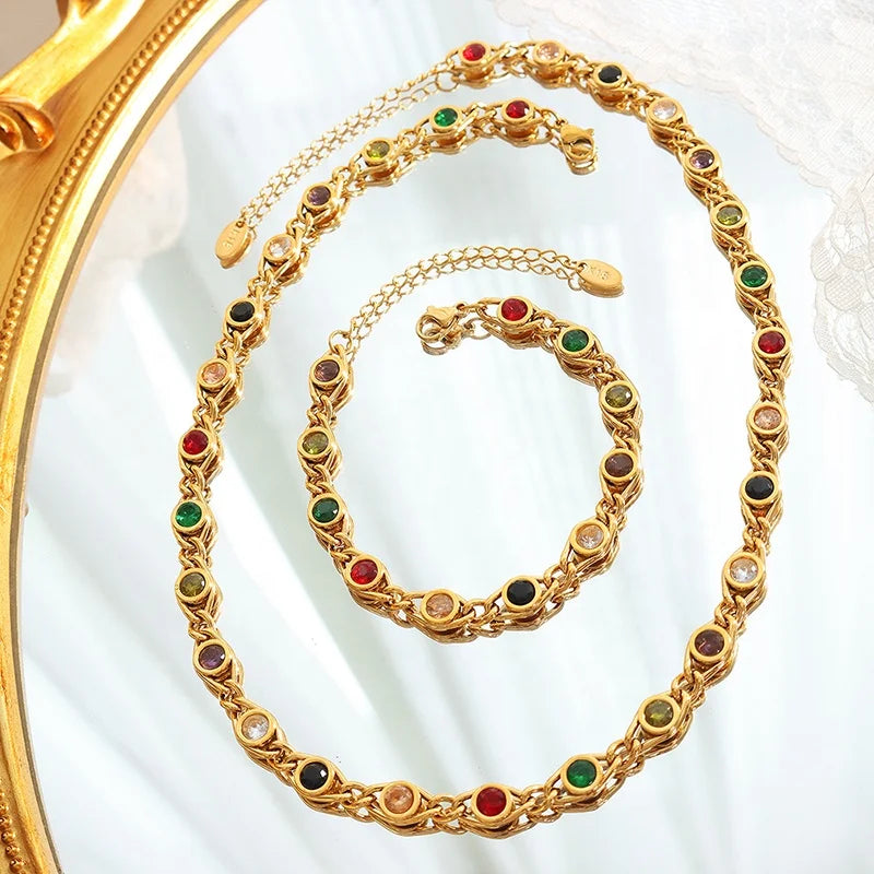 Best Selling New Fashion Multi Color Zirconia Bracelet Ladies Stainless Steel Bracelet With 18k Gold Plating Jewelry