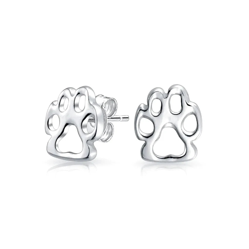 Personalize Alphabets Initials Dog Cat Puppy Kitten Paw BFF Animal Lover Pet Paw Print Stud Earrings 925 Sterling Silver