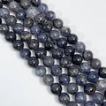 Natural Round Smooth Grey Blue Iolite Stone Beads Loose Beads for Jewelry Making Bracelet Necklace Beaded