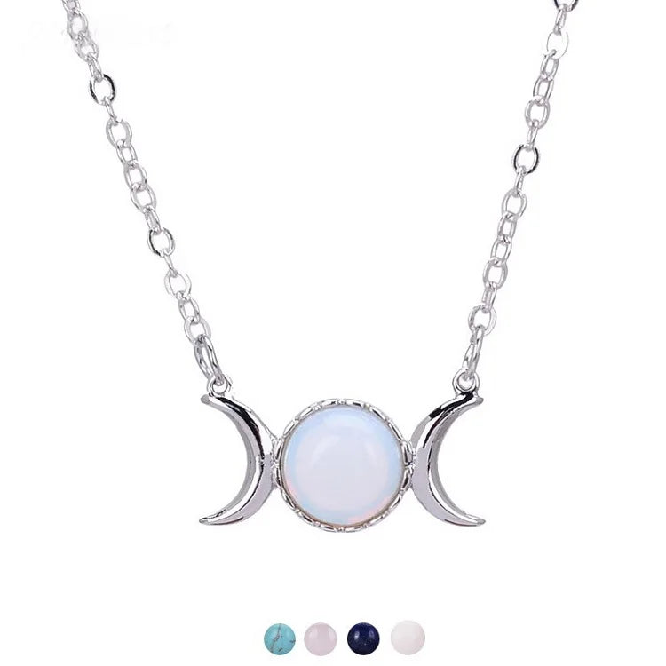 New Fashion Minimalism Design Silver Opal Moon Star Necklace for Women Accessories