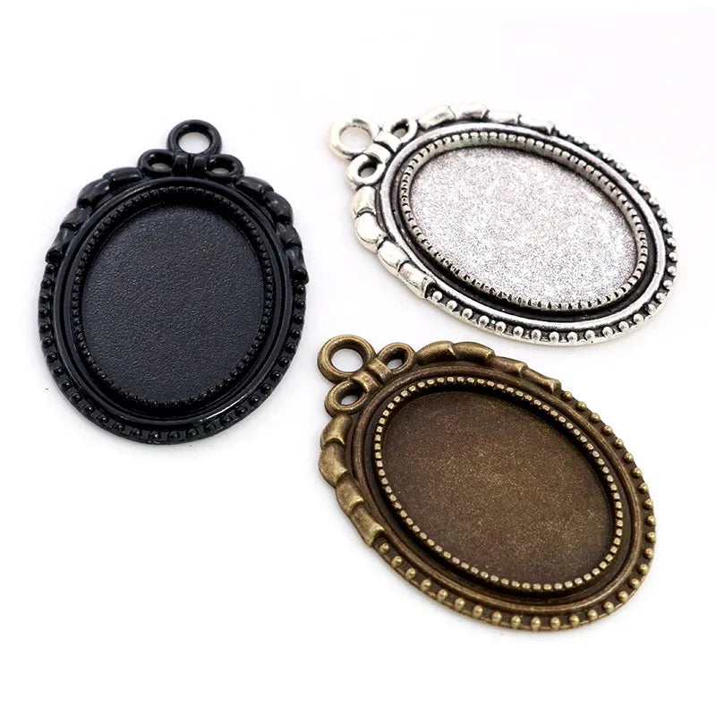 18x25mm Inner Size Black Antique Silver Plated Bronze  Cameo Cabochon Base Setting Charms Pendant Necklace Findings