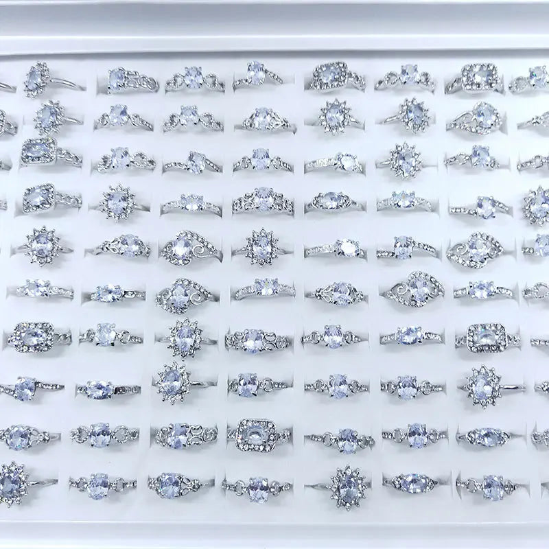 Fashion Rhinestone Crystal Mixed Wedding Engagement Ring Silver Plated White  Mosan Diamond Ring 2023