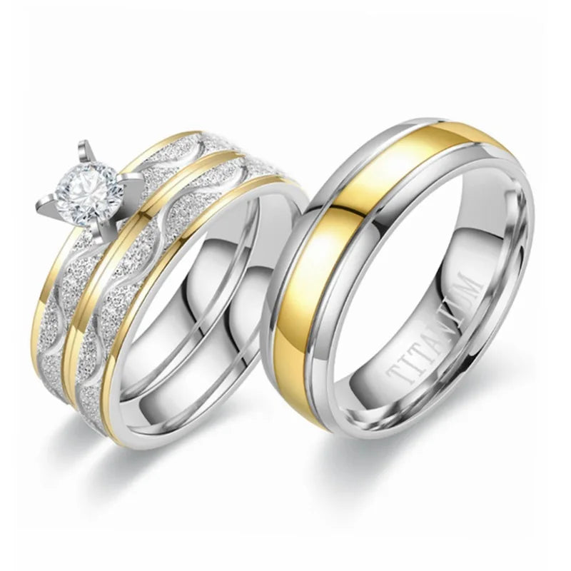 3pc Per Set Titanium Lovers Rings Set With CZ Stone Women Men Ring Valentine's Day Jewelry Gift