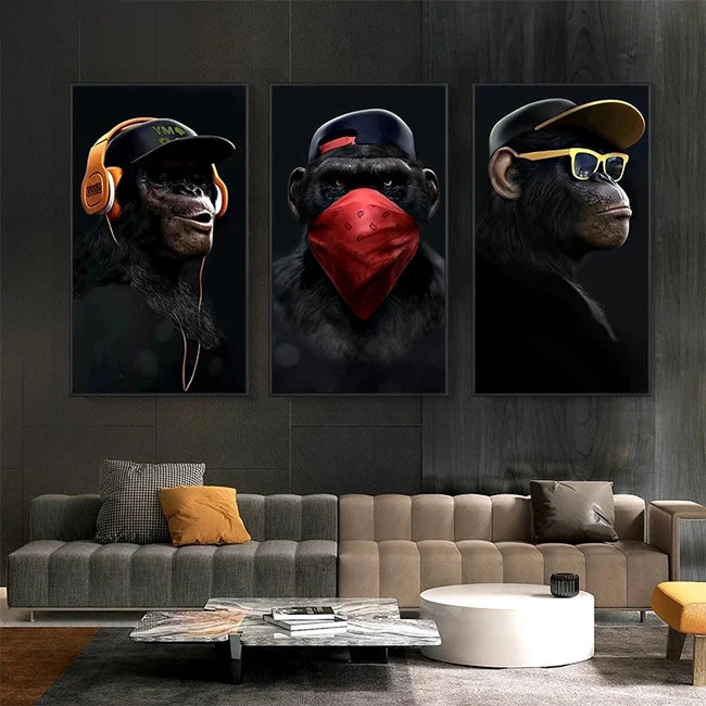 Animal Oil Painting Funny Headphone Gorilla Art Picture Prints Canvas Art Wall Paintings for Decoration