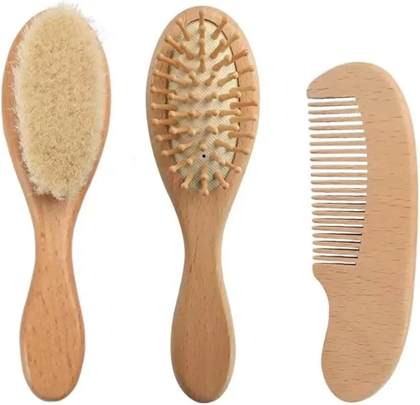 Customized Wooden Handle Compact Super Soft Goat Bristles Baby Hair Brush & Hair Massage Comb for Newborns & Toddlers