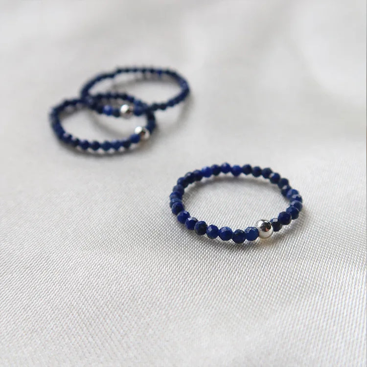 Wholesale New Niche Design Natural Lapis Lazuli Ring Jewelry Hand-beaded Couple Elastic Ring for Men and Women