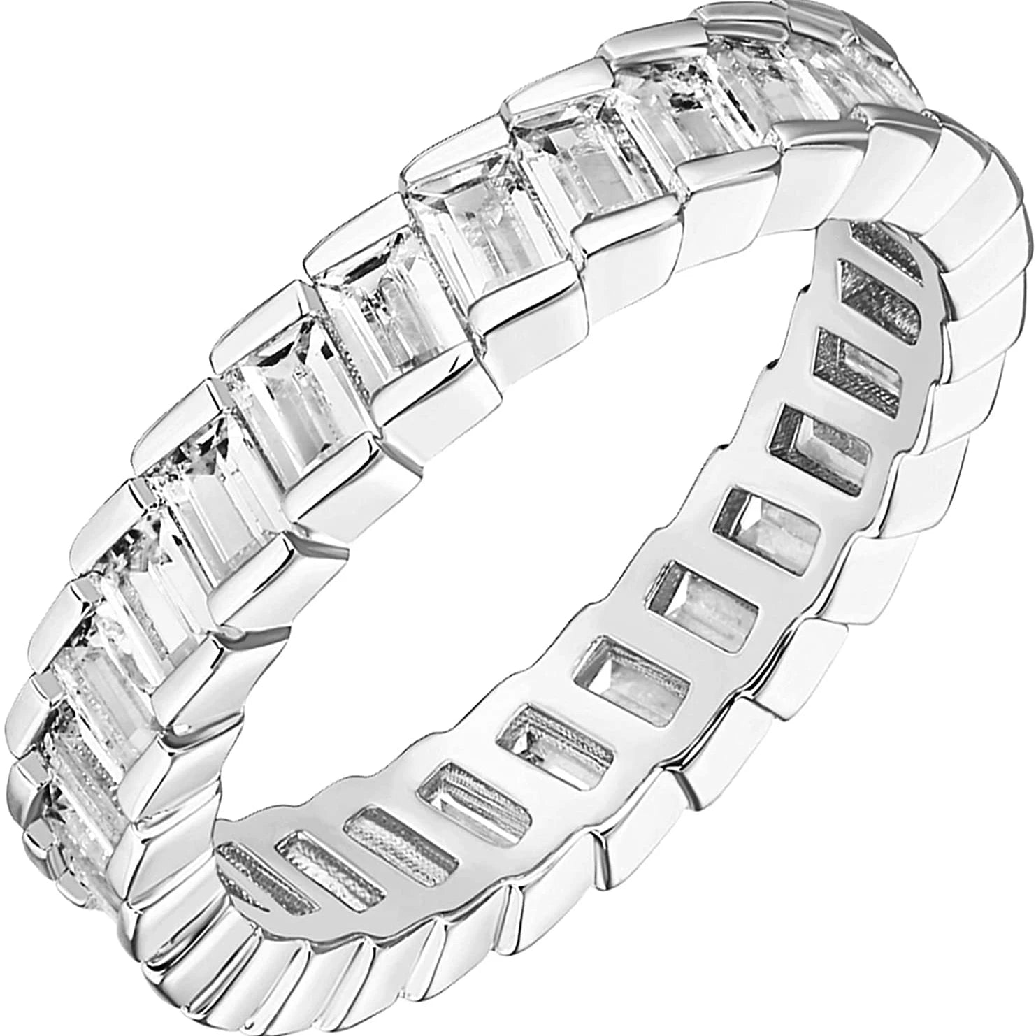 CAOSHI High Quality Novel Design Geometric Crystal Cubic Zirconia Finger Band Ring for Wedding Silver Plated CZ Rings for Women