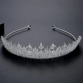 SLBRIDAL Luxury Sparkling Full Cubic Zircon Bridal Tiara Headband Wedding Crown Pageant CZ Hair Accessories Women HairJewelry