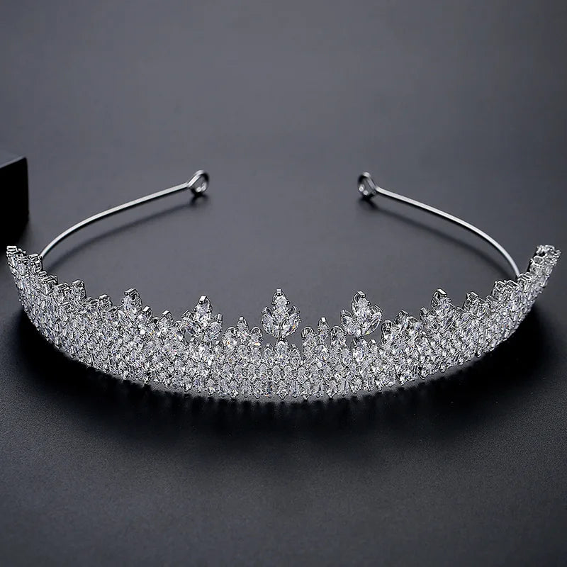 SLBRIDAL Luxury Sparkling Full Cubic Zircon Bridal Tiara Headband Wedding Crown Pageant CZ Hair Accessories Women HairJewelry