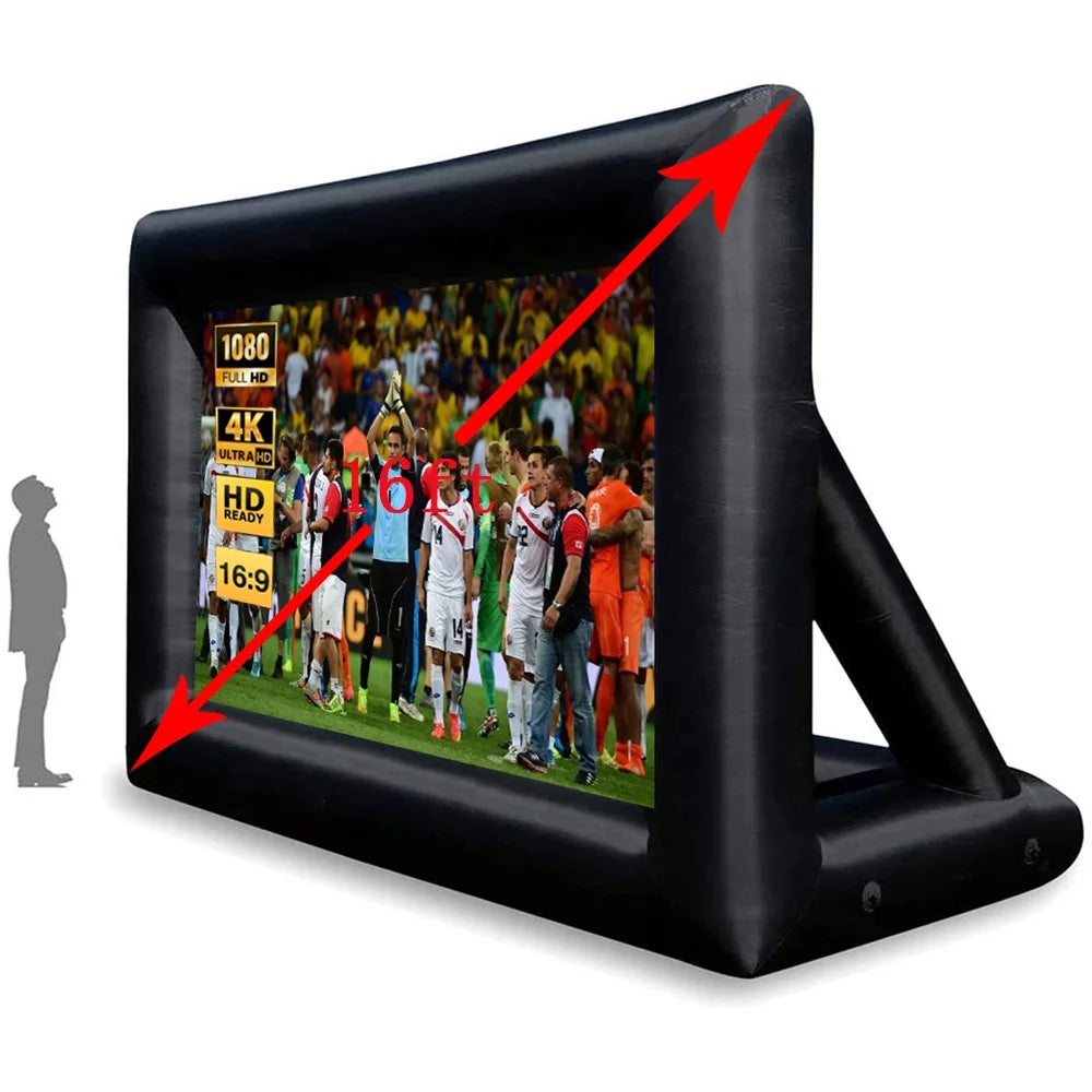 16FEET Drive Theater Portable Outdoor Inflatable Waterproof Movie Screen with Easy Setup Black/White for Cinema & Outdoor Use