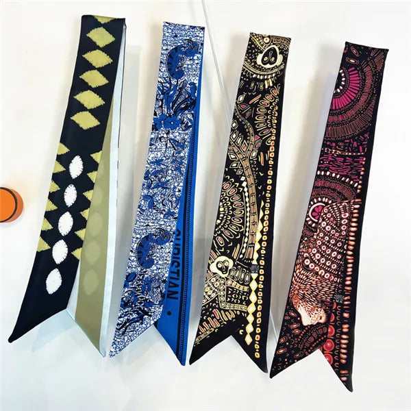 2021 New Plant "Insect Eyes"Print Women Skinny Silk Scarf Ladies Luxury Hand Drawn Neck Bag Hair Scarf