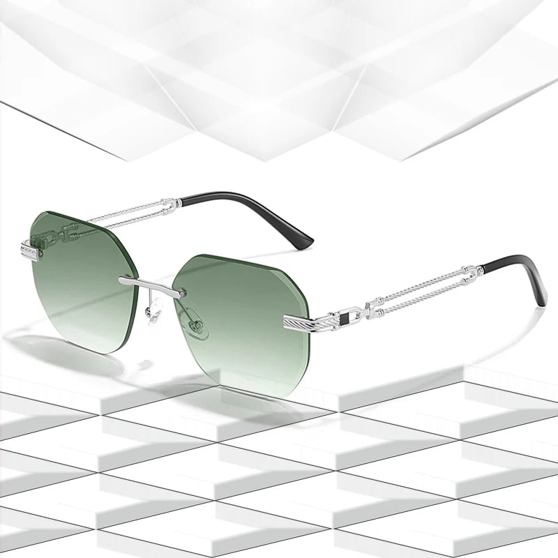 HBK 2024 Unisex Rimless Gradient Sunglasses Trendy Pink Alloy Frames Sleek Design Lightweight UV400 Protection Anti-Glare