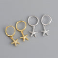 Hot Sale 925 Sterling Silver 18k Gold Plating Personality Starfish Hoop Earrings for Women Girls