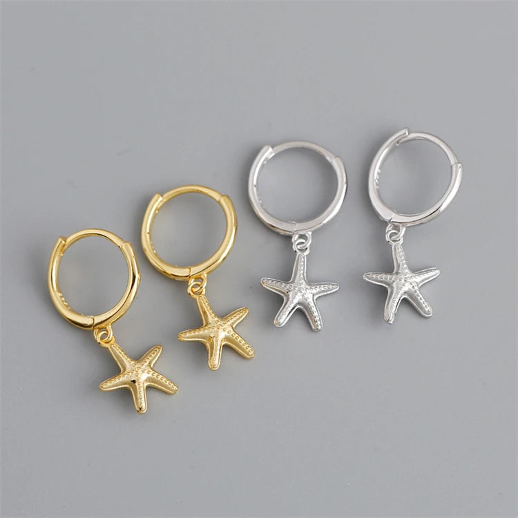 Hot Sale 925 Sterling Silver 18k Gold Plating Personality Starfish Hoop Earrings for Women Girls