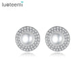 LUOTEEMI Women Large Pearl Rhinestone Baroque Stud Earrings Zircon Pearl Button Shaped Stud Earrings