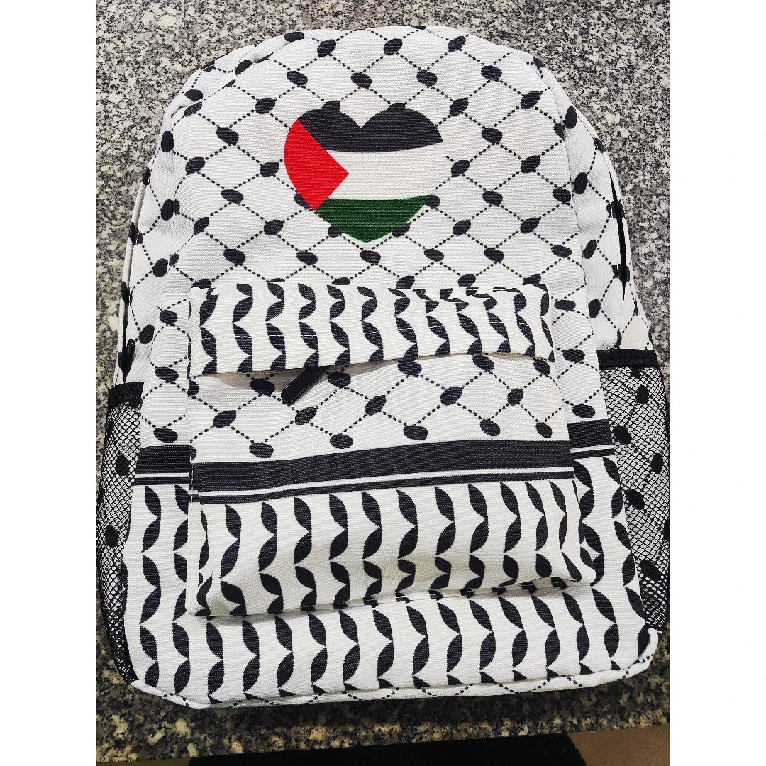 Custom Eco-Friendly Fashion Palestinian Arab Keffiyeh Pattern Backpack Love Bookbag Gift Present Scarf School 100% Polyester