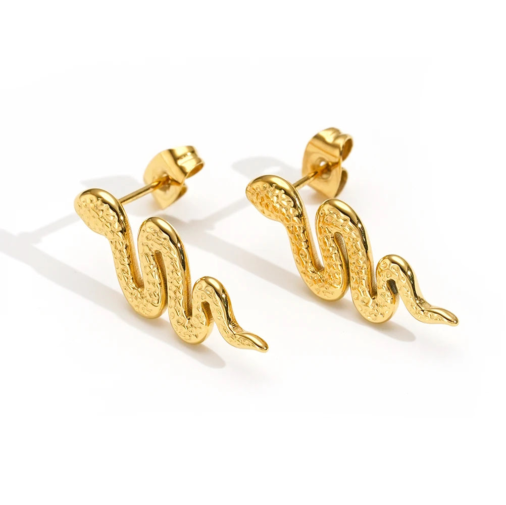 Wholesale 18K Gold Plated Stainless Steel Jewelry Snake Shape Stud Earrings Waterproof for Woman Accessories Earrings E241626
