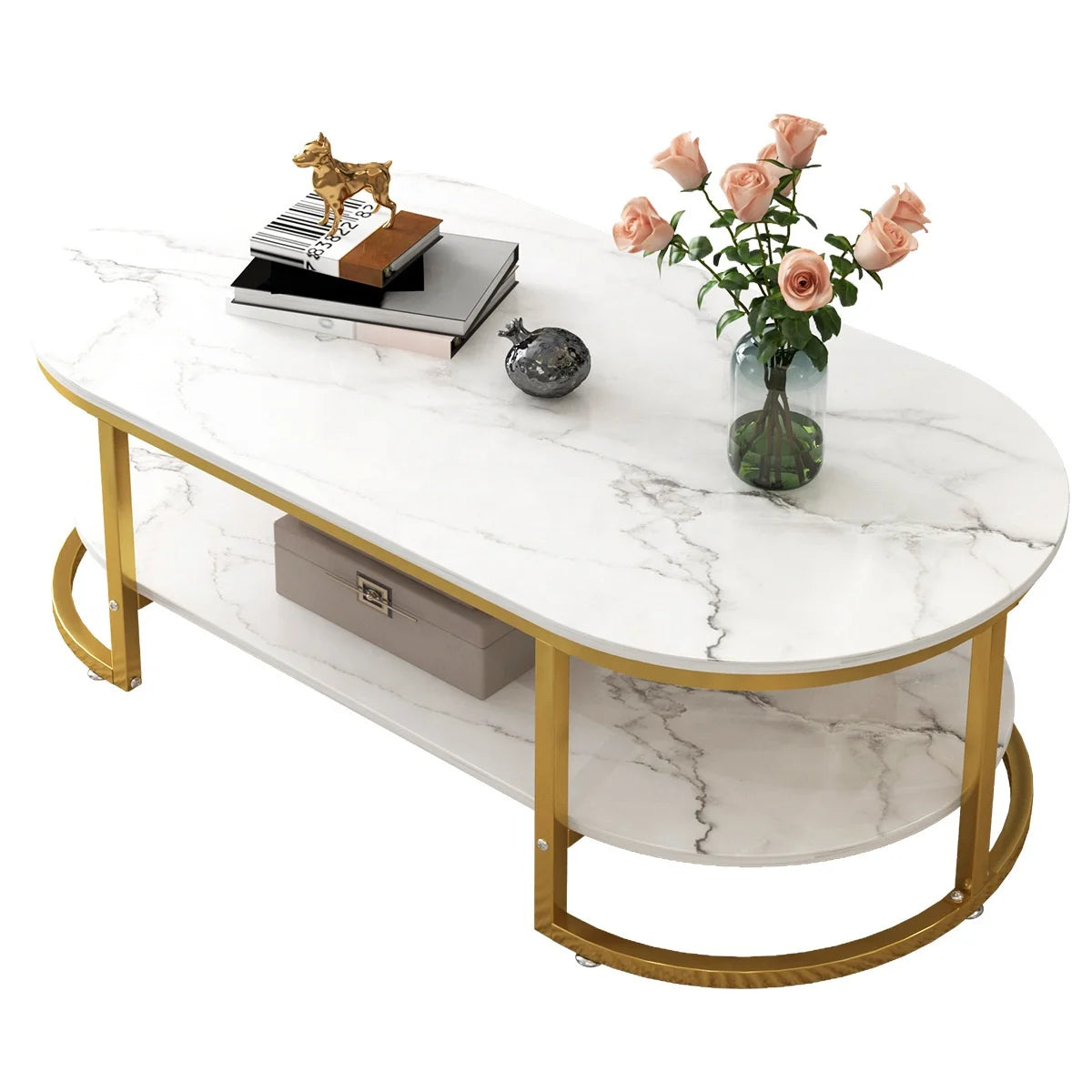 Modern Luxury Multifunctional Tea Table Golden Stainless Steel Coffee Table CJ0022 with Marble Top