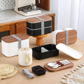 2 Layers Bento Box Wood Pattern Reusable Food Container Box Lunch Box Microwave Heating Sealing for School Children