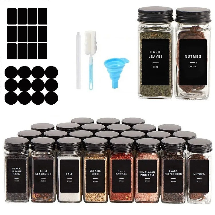 Quater Moon Stock 120ml Glass Condiment Bottle Modern Square/Round Belt Black Aluminum Cover 4oz Seasoning Containers Party Jar
