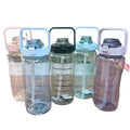 2L Plastic Sport Gym Motivational Bottle Flip Top Cover Drink Water Bottle With Time Marker Straw