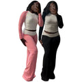 Custom Logo Soft 2 Piece Set Clothing 2025 Spring Autumn Wide Leggings Flared Pants and Crop Top T Shirt Set Women