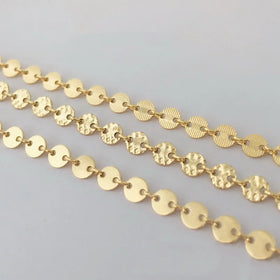 1/20 14K Gold Filled 4mm Flat Sequin Disc Chain Roll Plain/Hammered/Textured/Pattern Link and Bar Chain DIY Jewelry Accessories