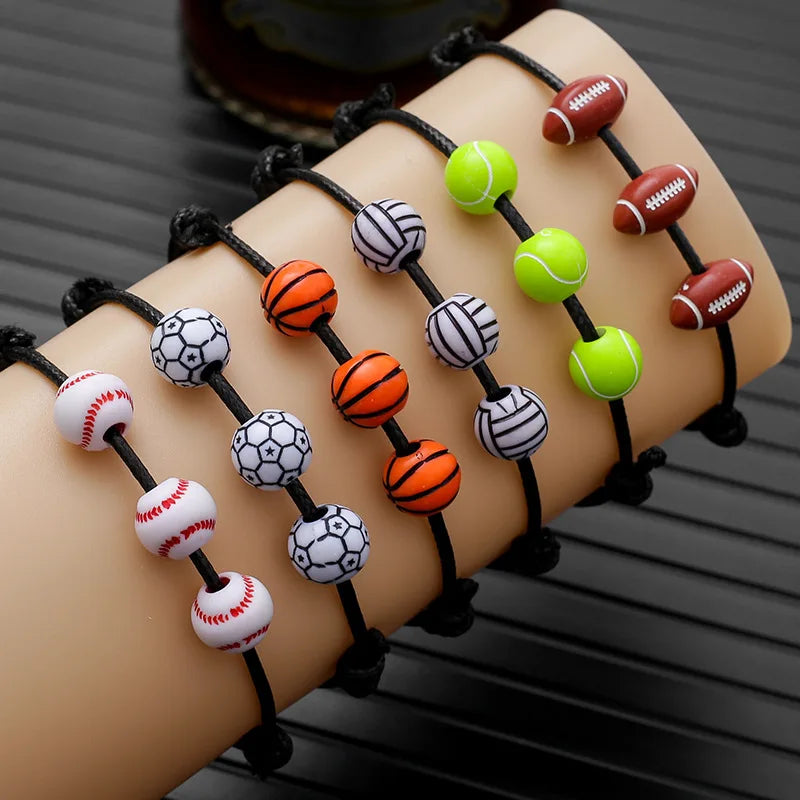 Sport Theme Bracelets Adjustable Inspirational Beads Ball Party Favors for Teens Boys Girls Adult Decoration Wristbands