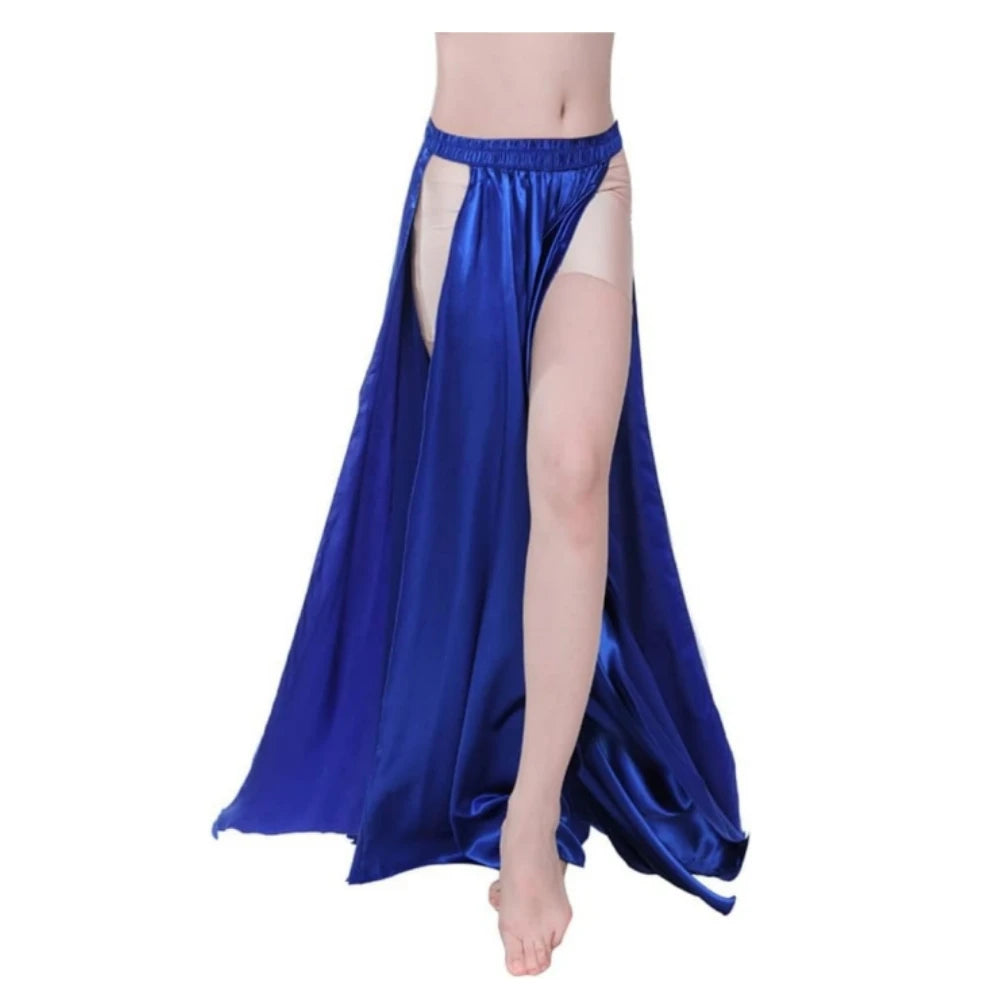 Belly Dance Skirt Satin Split Side Long Skirts Women Stage Dance Performance Skirt