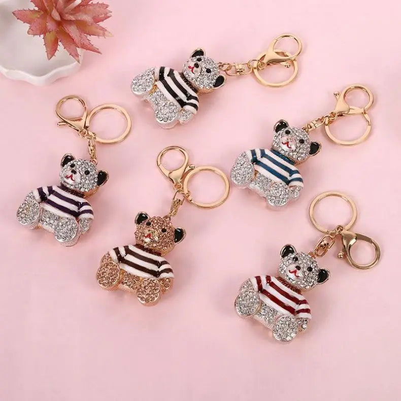 Cute Rhinestone Teddy Bear Key Chains Crystal Animal Bears Key Rings Bling Metal Couple Valentines Day Teddy Bear Keychain Charm
