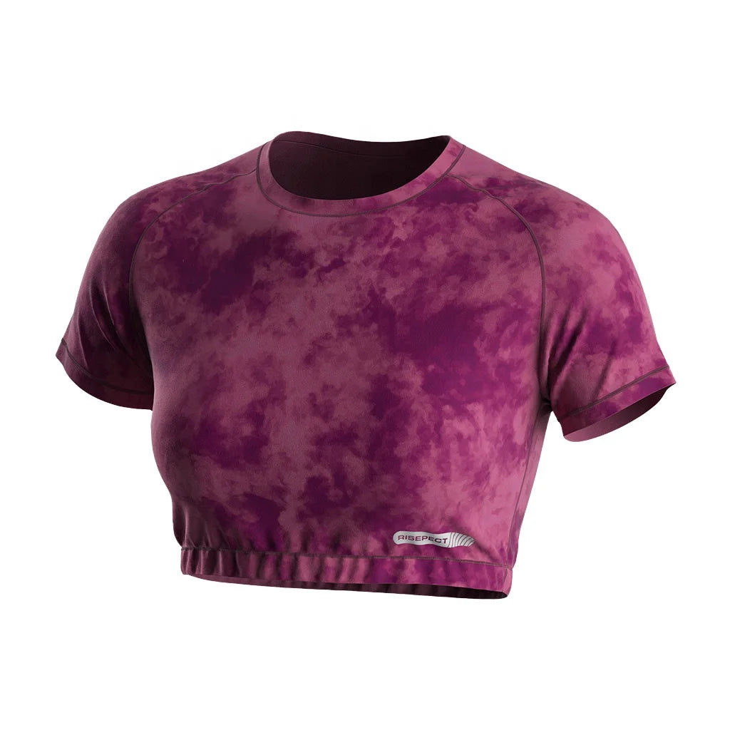 Sublimation Women's Short Sleeve Crop Top Crew Neck Anti-Odor 4-Way Stretch Fast Dry Custom Sportswear Supplier