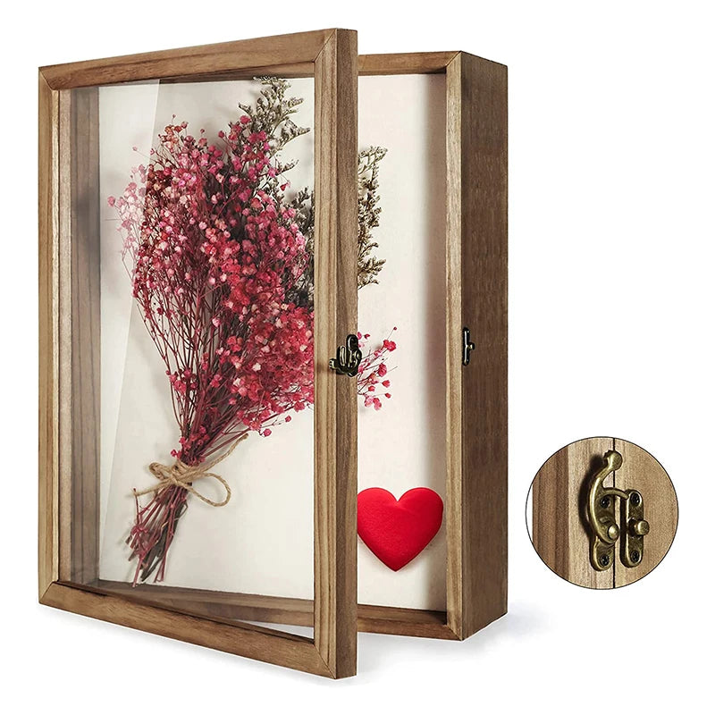 Handmade Shadow Box Frame Flower Animal Portrait Display Case Wood Japan Style Eco-Friendly Linen Back for Home Decor